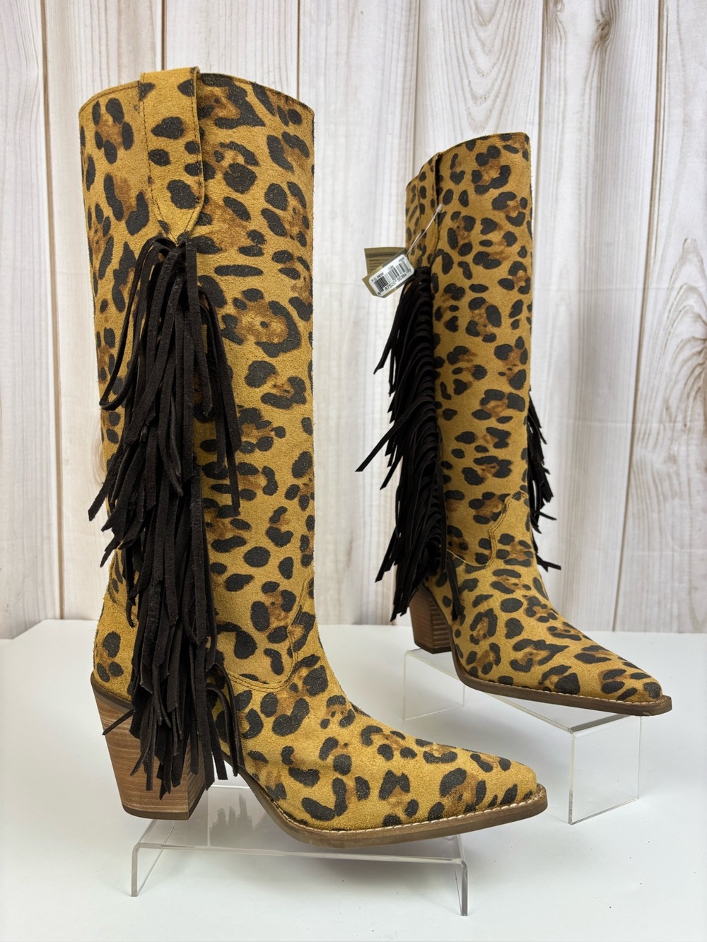Dingo Twisted Leopard Fringe Suede Western Cowboy Boots Size 10 NIB - Picture 3 of 17